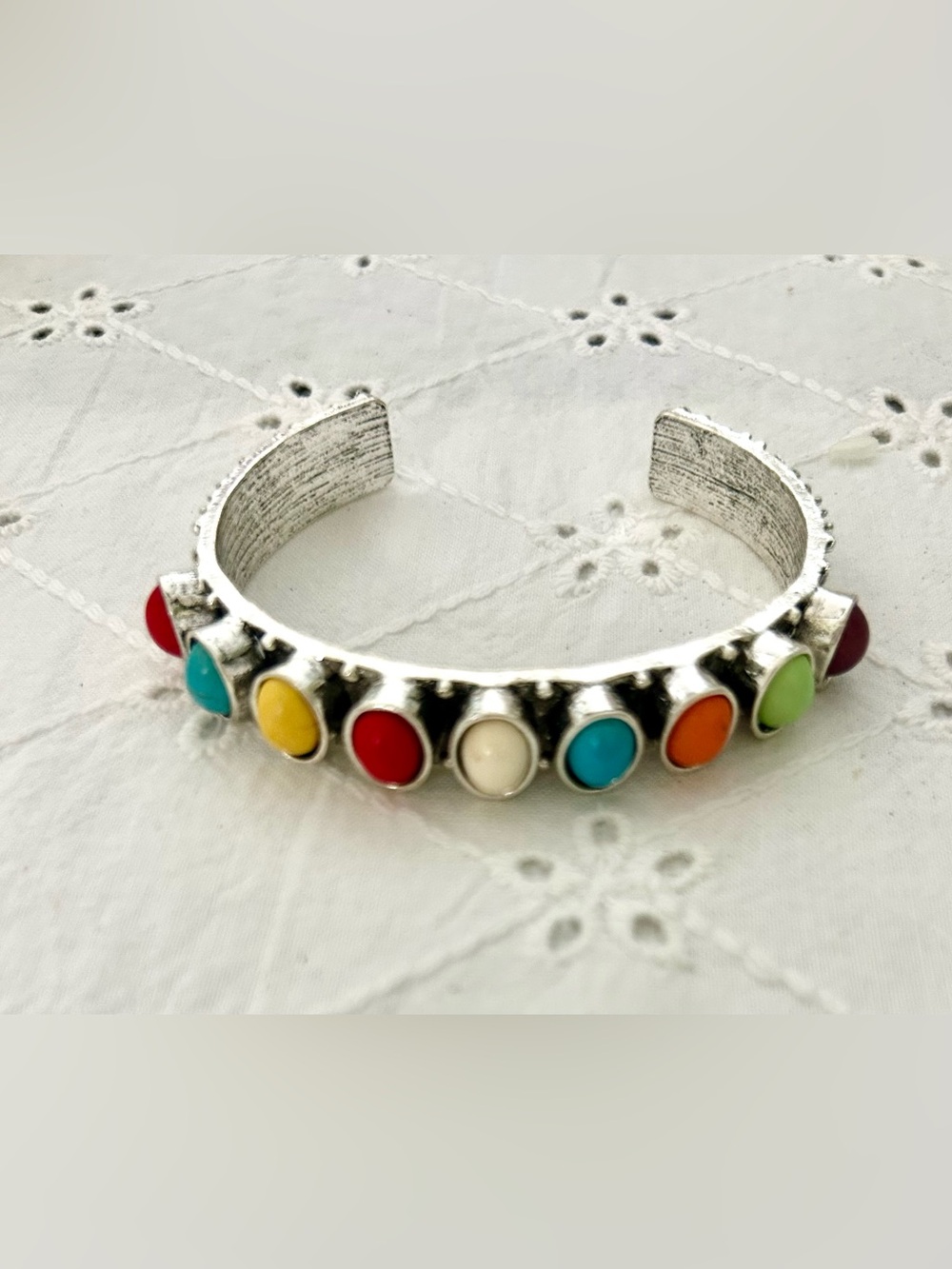 Multicolor Stone Silver-Tone Cuff Bracelet